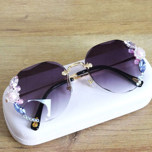 Diamond Oversize Vintage Sunglasses Women Lunette De Solei Femme Sun Glasses Rimless Rhinestone Oculos De Sol Feminino