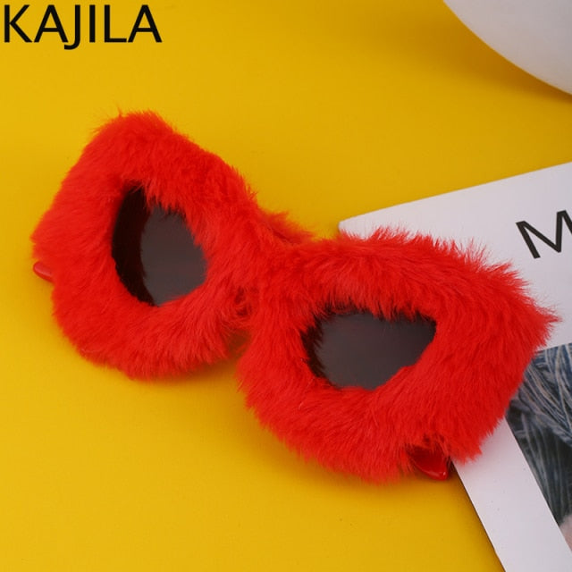 Cat Eye Sunglasses Women Luxury Brand Trendy Punk Soft Fur Velvet Ladies Sun Glasses Shades Eyewear Oculos De Sol Feminino