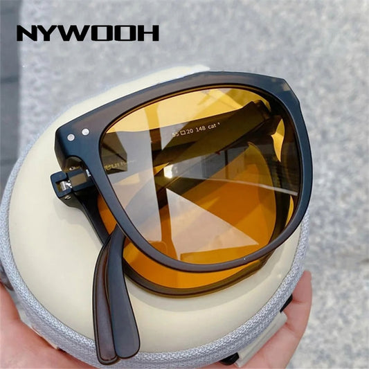 Folding Sunglasses Women Polarized Sun Glasses Men Night Vision Driving Eyewear Portable Sunglass wIth Glasses Case
