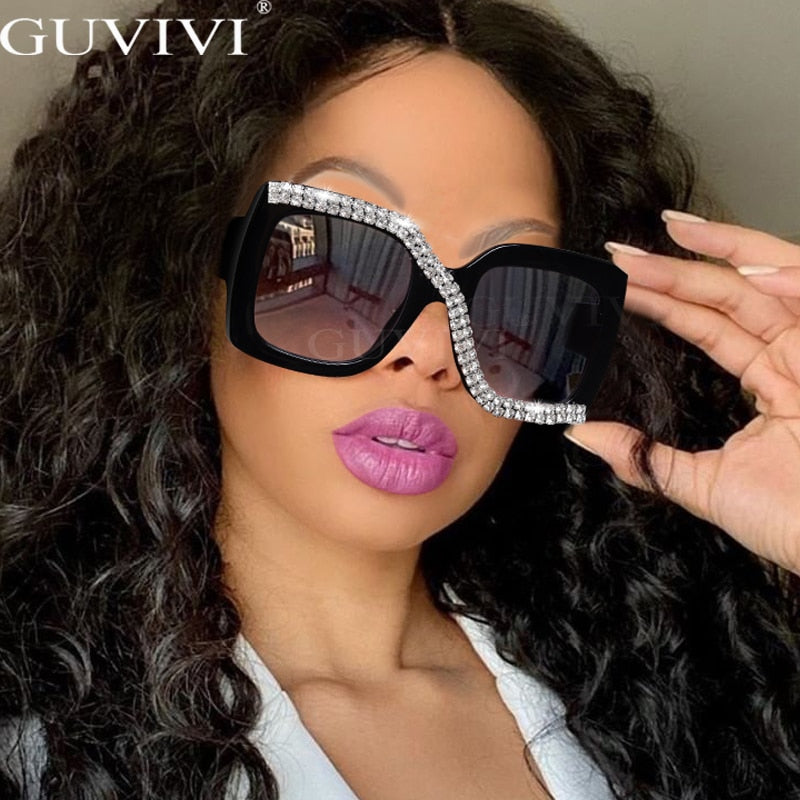 Diamond Square Sunglasses Women Luxury Vintage Oversize Sunglasses Unique One Piece Rhinestone Glasses Shades gafas de sol