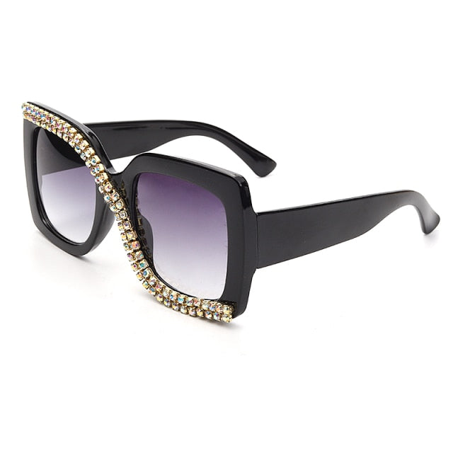 Diamond Square Sunglasses Women Luxury Vintage Oversize Sunglasses Unique One Piece Rhinestone Glasses Shades gafas de sol