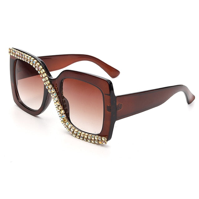 Diamond Square Sunglasses Women Luxury Vintage Oversize Sunglasses Unique One Piece Rhinestone Glasses Shades gafas de sol