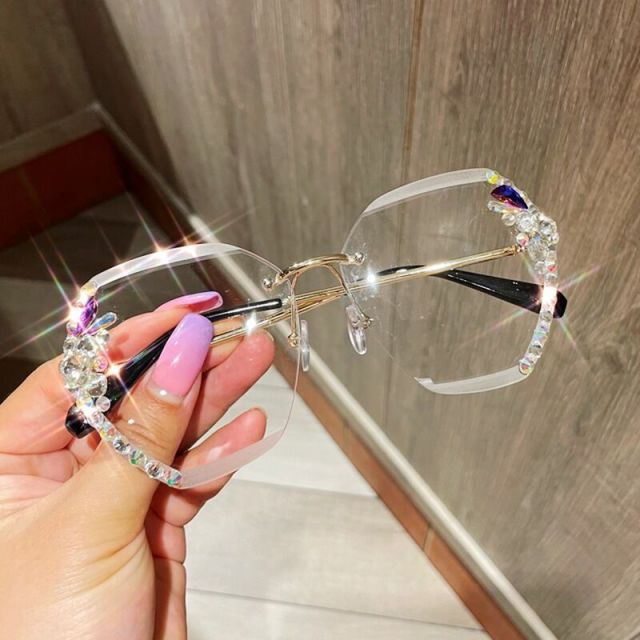 Vintage Rimless Rhinestone Sunglasses Women Men Retro Cutting Lens Gradient Sun Glasses Female UV400