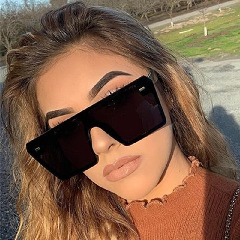 Oversized Square Sunglasses Women Luxury Brand Fashion Flat Top Red Black Clear Lens One Piece Men Gafas Shade Mirror UV400