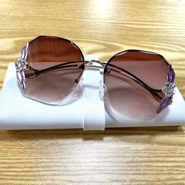 Diamond Oversize Vintage Sunglasses Women Lunette De Solei Femme Sun Glasses Rimless Rhinestone Oculos De Sol Feminino