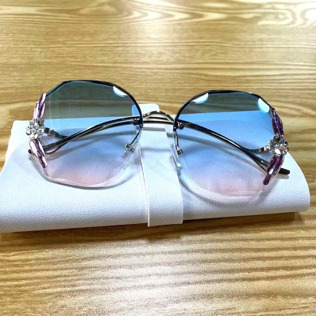 Diamond Oversize Vintage Sunglasses Women Lunette De Solei Femme Sun Glasses Rimless Rhinestone Oculos De Sol Feminino
