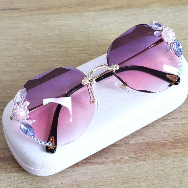 Diamond Oversize Vintage Sunglasses Women Lunette De Solei Femme Sun Glasses Rimless Rhinestone Oculos De Sol Feminino