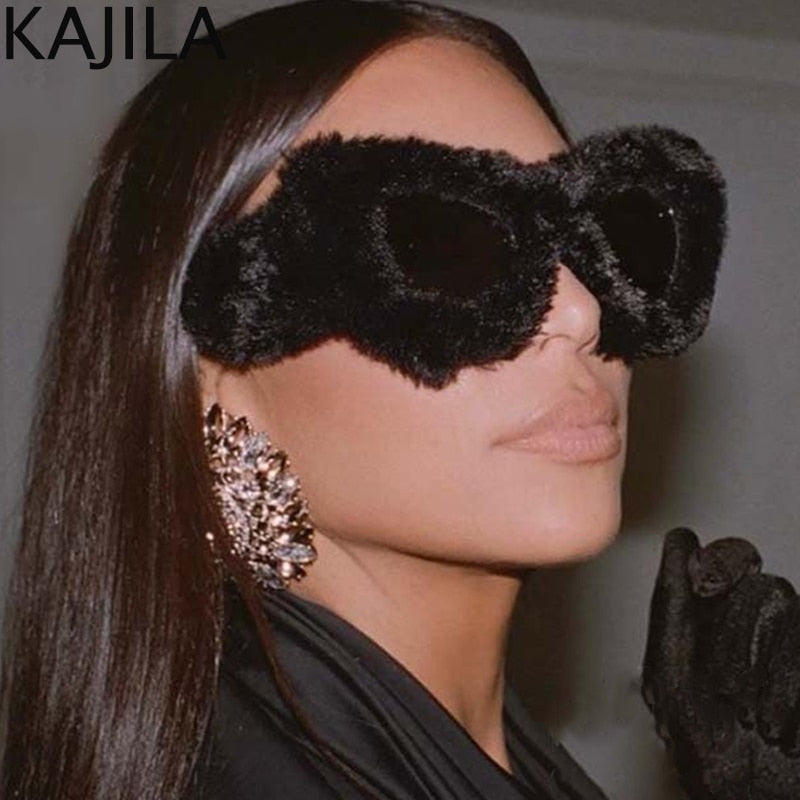 Cat Eye Sunglasses Women  Luxury Brand Trendy Punk Soft Fur Velvet Ladies Sun Glasses Shades Eyewear Oculos De Sol Feminino