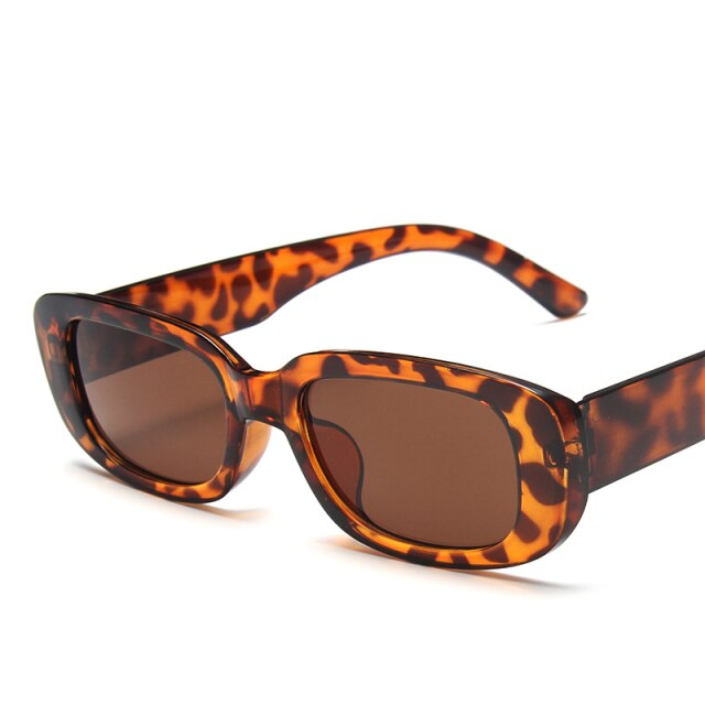 Black Leopard Rectangle Sunglasses Shades Women Brand Designer Men Vintage Rectangular Frame 90s Trendy Sun Glasses