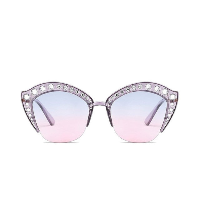 New Fashion Brand Cat Eye Pink Sunglasses Woman Shades Mirror Female Rhinestone Sun Glasses For Female Coating Gafas UV400