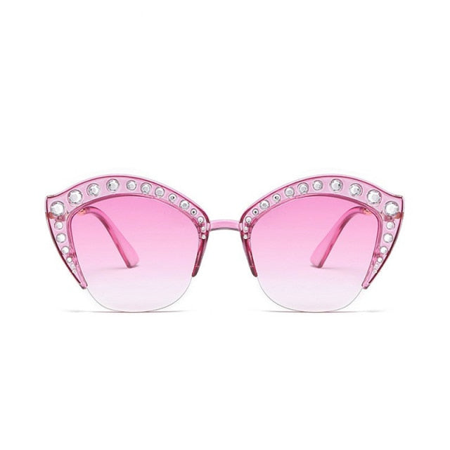 New Fashion Brand Cat Eye Pink Sunglasses Woman Shades Mirror Female Rhinestone Sun Glasses For Female Coating Gafas UV400