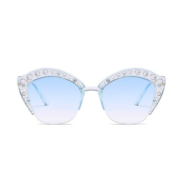 New Fashion Brand Cat Eye Pink Sunglasses Woman Shades Mirror Female Rhinestone Sun Glasses For Female Coating Gafas UV400