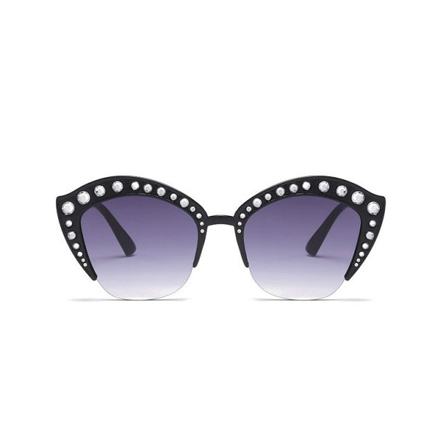 New Fashion Brand Cat Eye Pink Sunglasses Woman Shades Mirror Female Rhinestone Sun Glasses For Female Coating Gafas UV400