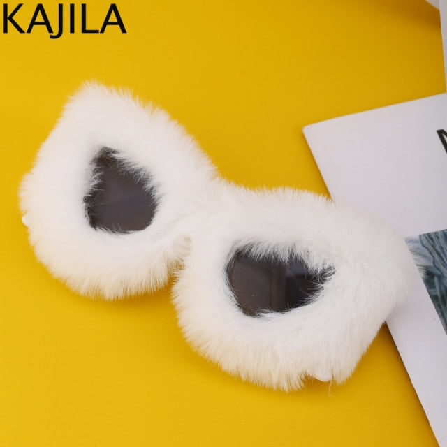 Cat Eye Sunglasses Women  Luxury Brand Trendy Punk Soft Fur Velvet Ladies Sun Glasses Shades Eyewear Oculos De Sol Feminino