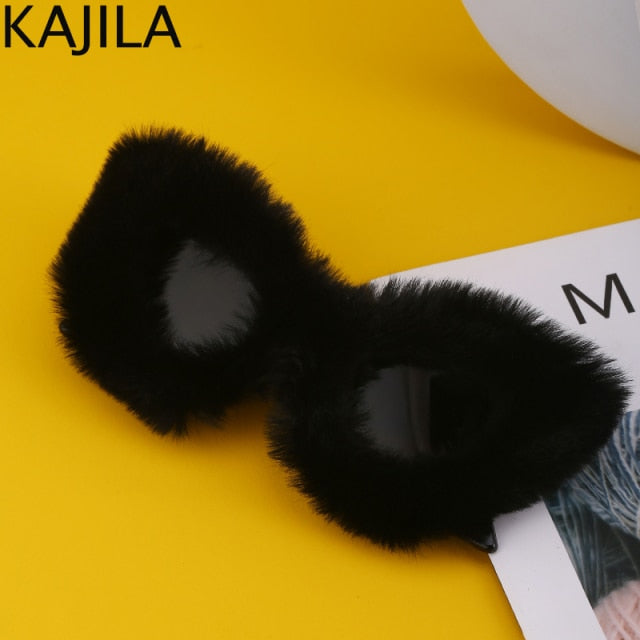 Cat Eye Sunglasses Women  Luxury Brand Trendy Punk Soft Fur Velvet Ladies Sun Glasses Shades Eyewear Oculos De Sol Feminino