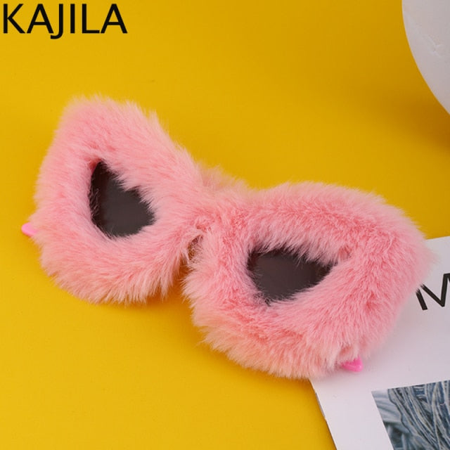 Cat Eye Sunglasses Women  Luxury Brand Trendy Punk Soft Fur Velvet Ladies Sun Glasses Shades Eyewear Oculos De Sol Feminino