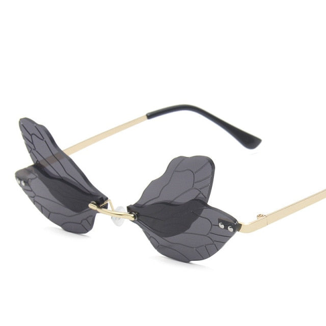 Dragonfly  Sunglasses Women Men Brand Design Rimless Wave Eyewear Luxury Trending Narrow Sun glasses