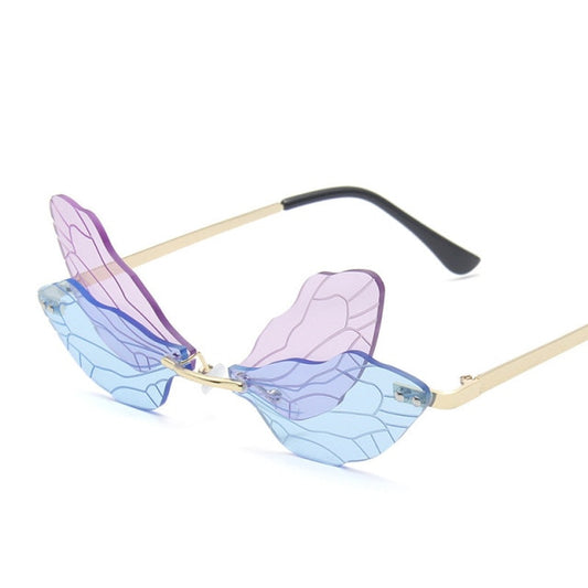 Dragonfly  Sunglasses Women Men Brand Design Rimless Wave Eyewear Luxury Trending Narrow Sun glasses