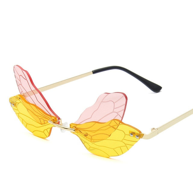 Dragonfly  Sunglasses Women Men Brand Design Rimless Wave Eyewear Luxury Trending Narrow Sun glasses