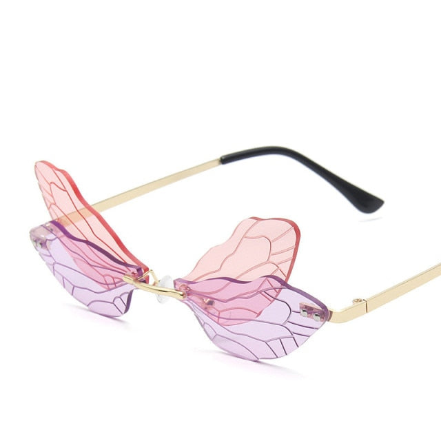 Dragonfly  Sunglasses Women Men Brand Design Rimless Wave Eyewear Luxury Trending Narrow Sun glasses
