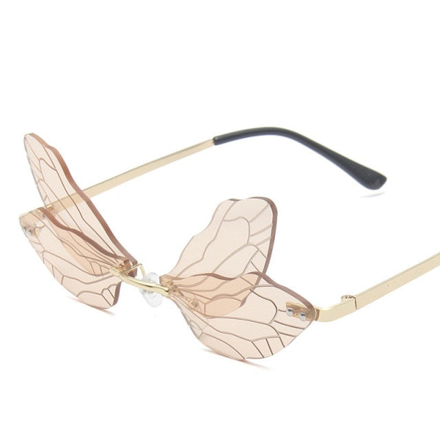 Dragonfly  Sunglasses Women Men Brand Design Rimless Wave Eyewear Luxury Trending Narrow Sun glasses