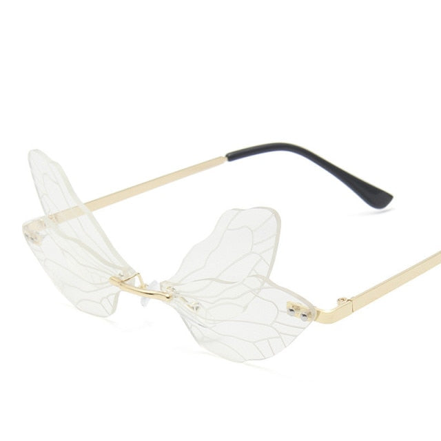 Dragonfly  Sunglasses Women Men Brand Design Rimless Wave Eyewear Luxury Trending Narrow Sun glasses