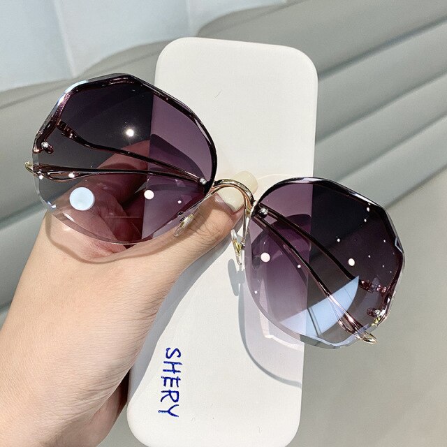 Diamond Oversize Vintage Sunglasses Women Lunette De Solei Femme Sun Glasses Rimless Rhinestone Oculos De Sol Feminino