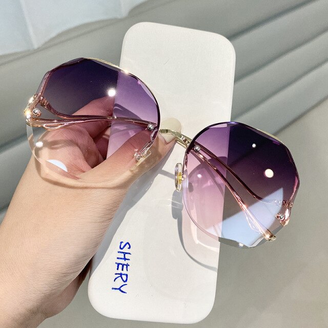 Diamond Oversize Vintage Sunglasses Women Lunette De Solei Femme Sun Glasses Rimless Rhinestone Oculos De Sol Feminino