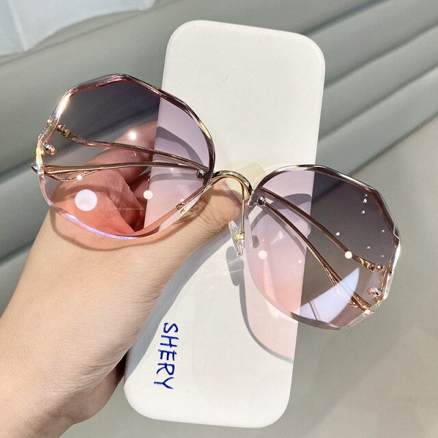 Diamond Oversize Vintage Sunglasses Women Lunette De Solei Femme Sun Glasses Rimless Rhinestone Oculos De Sol Feminino