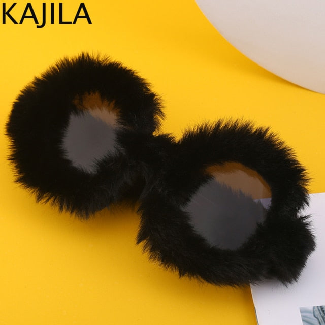 Cat Eye Sunglasses Women  Luxury Brand Trendy Punk Soft Fur Velvet Ladies Sun Glasses Shades Eyewear Oculos De Sol Feminino