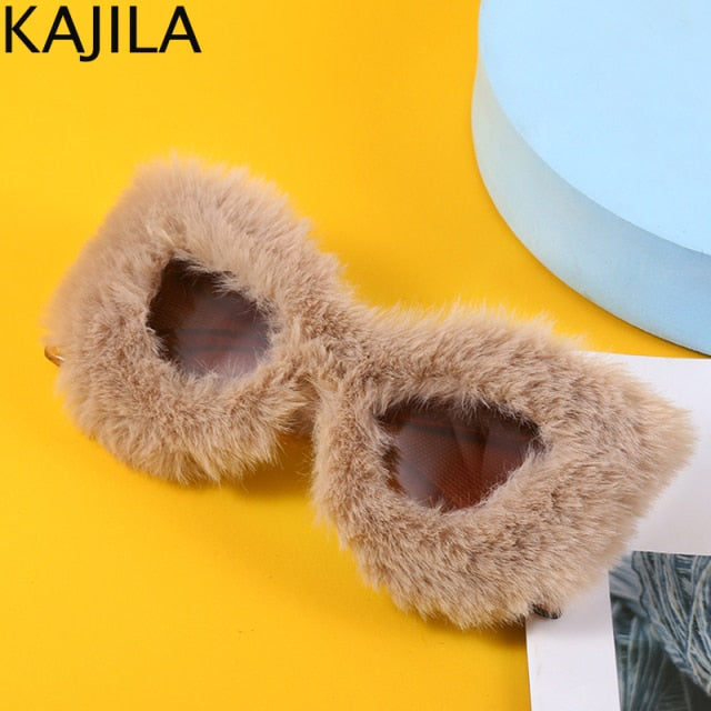Cat Eye Sunglasses Women  Luxury Brand Trendy Punk Soft Fur Velvet Ladies Sun Glasses Shades Eyewear Oculos De Sol Feminino