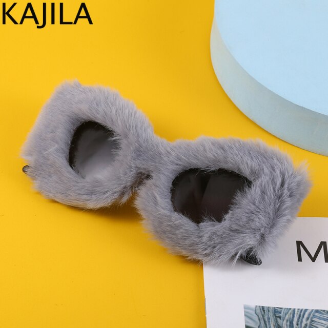 Cat Eye Sunglasses Women  Luxury Brand Trendy Punk Soft Fur Velvet Ladies Sun Glasses Shades Eyewear Oculos De Sol Feminino
