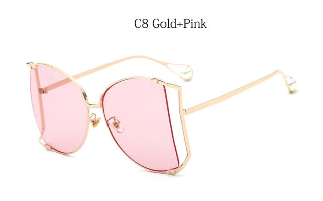 Pearls Half Round Sunglasses Women Fashion Big Frame Gradient Sun Glasses Female Oculos Unisex Eyewear