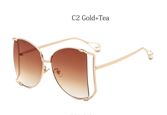 Pearls Half Round Sunglasses Women Fashion Big Frame Gradient Sun Glasses Female Oculos Unisex Eyewear