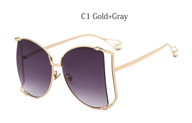 Pearls Half Round Sunglasses Women Fashion Big Frame Gradient Sun Glasses Female Oculos Unisex Eyewear