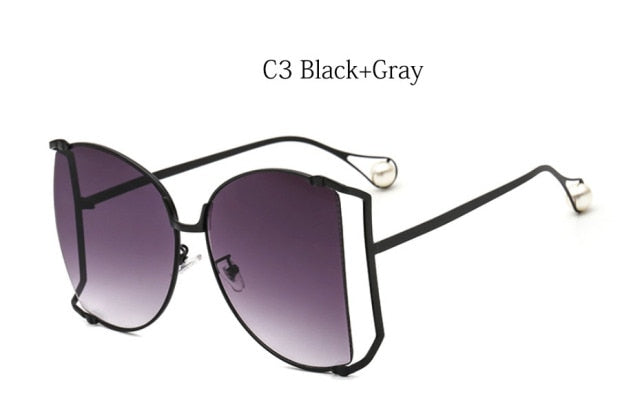 Pearls Half Round Sunglasses Women Fashion Big Frame Gradient Sun Glasses Female Oculos Unisex Eyewear