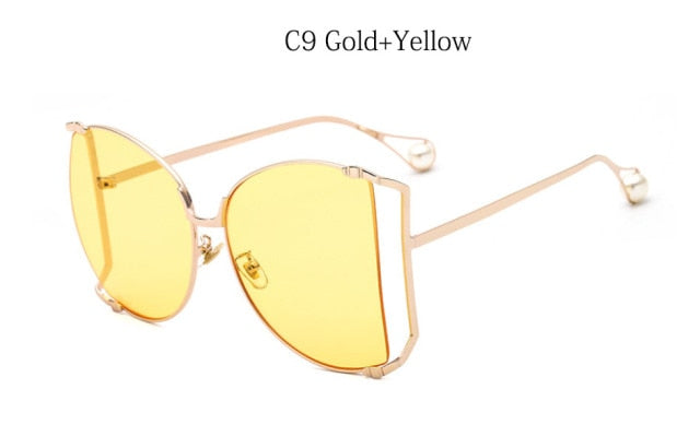 Pearls Half Round Sunglasses Women Fashion Big Frame Gradient Sun Glasses Female Oculos Unisex Eyewear