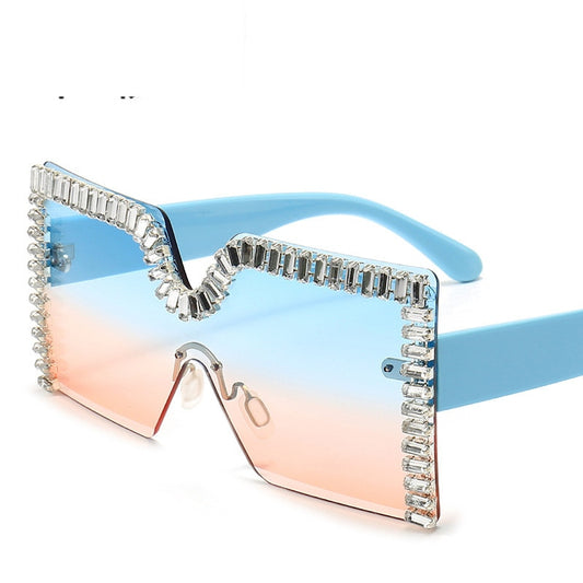 Oversized Square Diamond Sunglasses Women New Luxury Rimless Rhinestone Sun Glasses Colorful Crystal Glasses Shades oculos