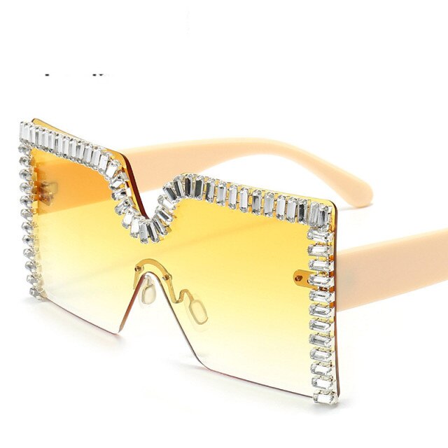 Oversized Square Diamond Sunglasses Women New Luxury Rimless Rhinestone Sun Glasses Colorful Crystal Glasses Shades oculos