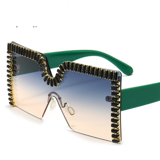 Oversized Square Diamond Sunglasses Women New Luxury Rimless Rhinestone Sun Glasses Colorful Crystal Glasses Shades oculos