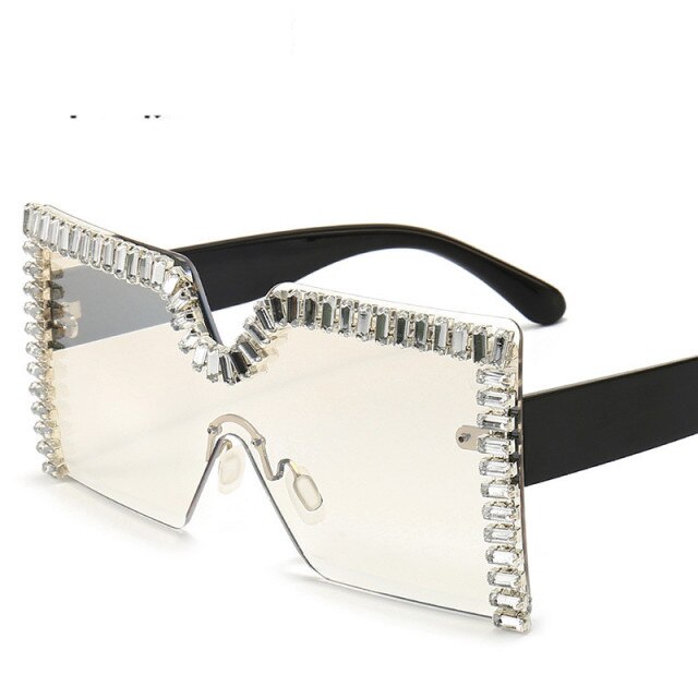 Oversized Square Diamond Sunglasses Women New Luxury Rimless Rhinestone Sun Glasses Colorful Crystal Glasses Shades oculos