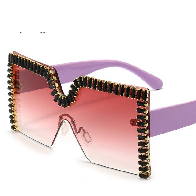 Oversized Square Diamond Sunglasses Women New Luxury Rimless Rhinestone Sun Glasses Colorful Crystal Glasses Shades oculos