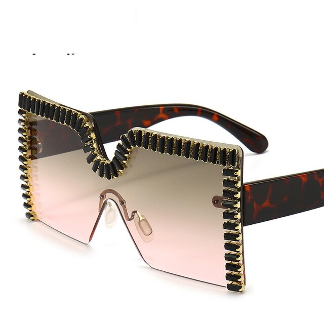 Oversized Square Diamond Sunglasses Women New Luxury Rimless Rhinestone Sun Glasses Colorful Crystal Glasses Shades oculos