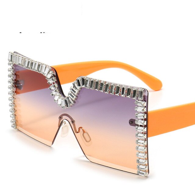 Oversized Square Diamond Sunglasses Women New Luxury Rimless Rhinestone Sun Glasses Colorful Crystal Glasses Shades oculos