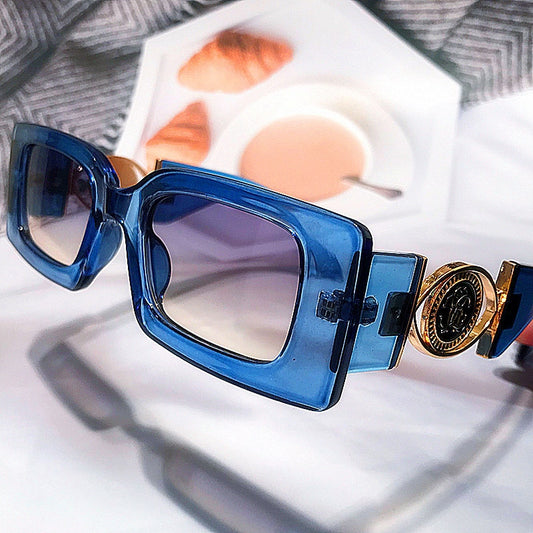 Small Square Sunglasses For Women Vintage Blue Black Gradient Sun Glasses Men Chic Carved Leg Eyewear